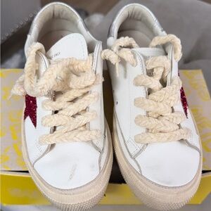 Golden Goose Kids White Sneakers with Red Star